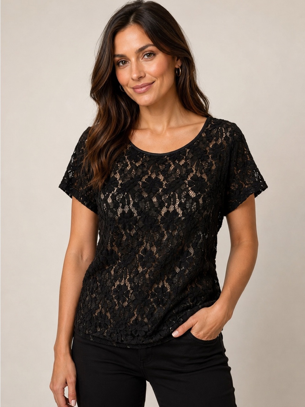 Calvin Klein  Lace Short-Sleeve Women's Top Large